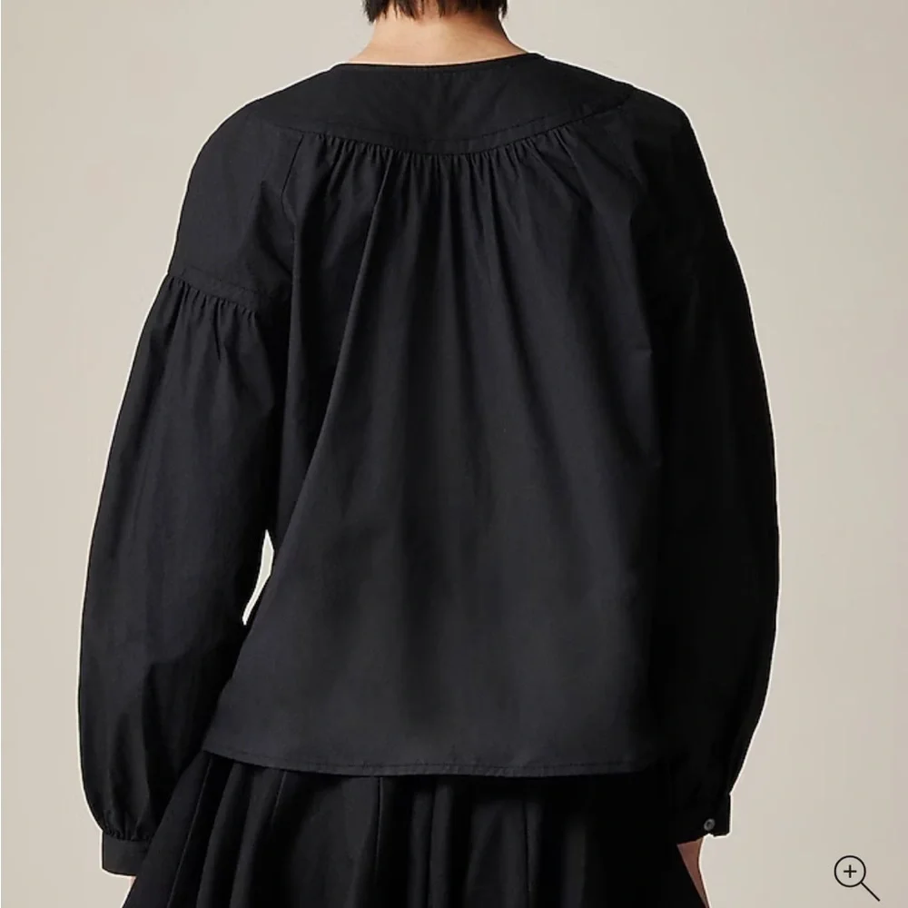 J crew black Shirred popover top in cotton poplin